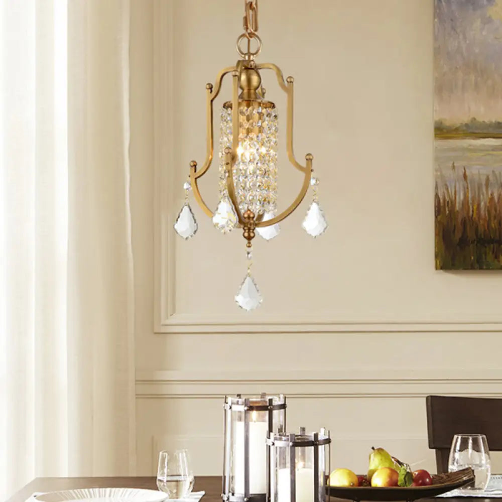 Contemporary Gold Swag Lamp With Clear Crystal Draping Pendant Lighting