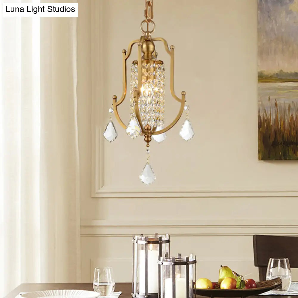 Contemporary Gold Swag Pendant Light With Crystal Draping - Lantern Frame Clear