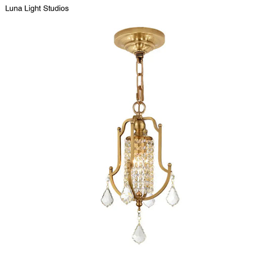 Contemporary Gold Swag Lamp With Clear Crystal Draping Pendant Lighting