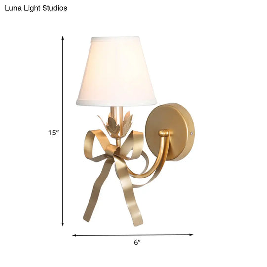 Contemporary Gold Swag Sconce Lighting - Metal Wall Mounted Lamp With Ribbon Decor And Fabric