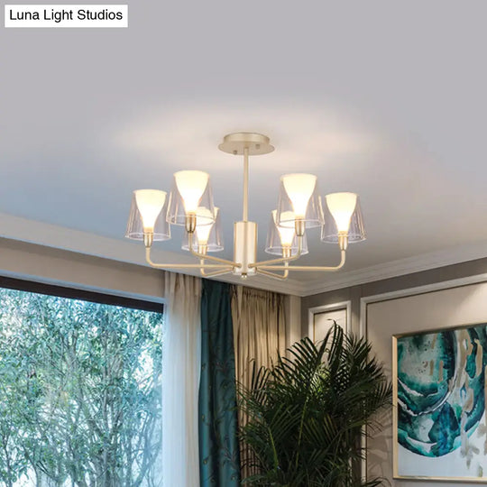 Contemporary Gold Tapered Chandelier 6 Light Acrylic Pendant With Frosted Cone Insert For Dining