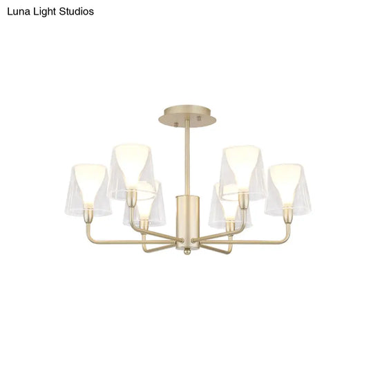 Contemporary Gold Tapered Chandelier 6 Light Acrylic Pendant With Frosted Cone Insert For Dining