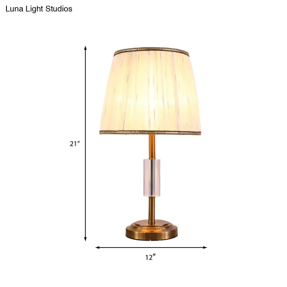 Contemporary Gold Tapered Drum Nightstand Lamp - Fabric 1-Bulb Book Reading Light