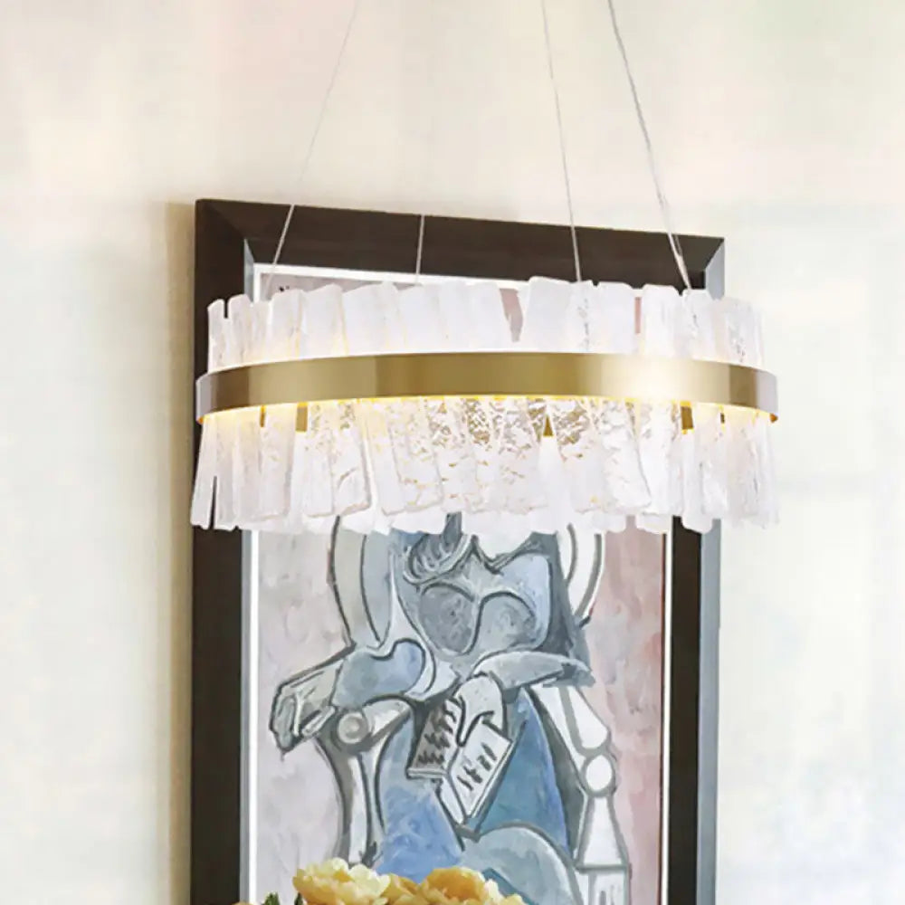 Contemporary Gold Textured Crystal Led Chandelier Pendant Light For Table