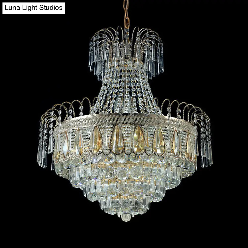 Contemporary Gold Tiered Bedroom Chandelier - Crystal 10-Light Ceiling Fixture