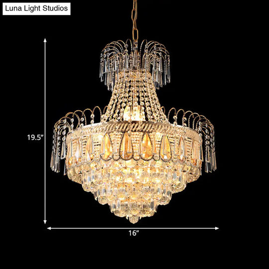 Gold Contemporary Tiered Bedroom Chandelier With 10 Crystal Lights