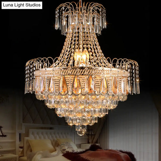 Contemporary Gold Tiered Bedroom Chandelier - Crystal 10-Light Ceiling Fixture