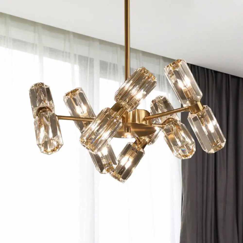 Contemporary Gold Tube Faceted Crystal Chandelier Lamp With 6/8/10 Bulbs - Hanging Ceiling Light 12