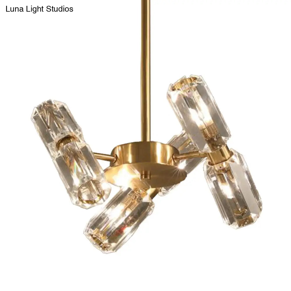 Contemporary Gold Tube Faceted Crystal Chandelier Lamp With 6/8/10 Bulbs - Hanging Ceiling Light