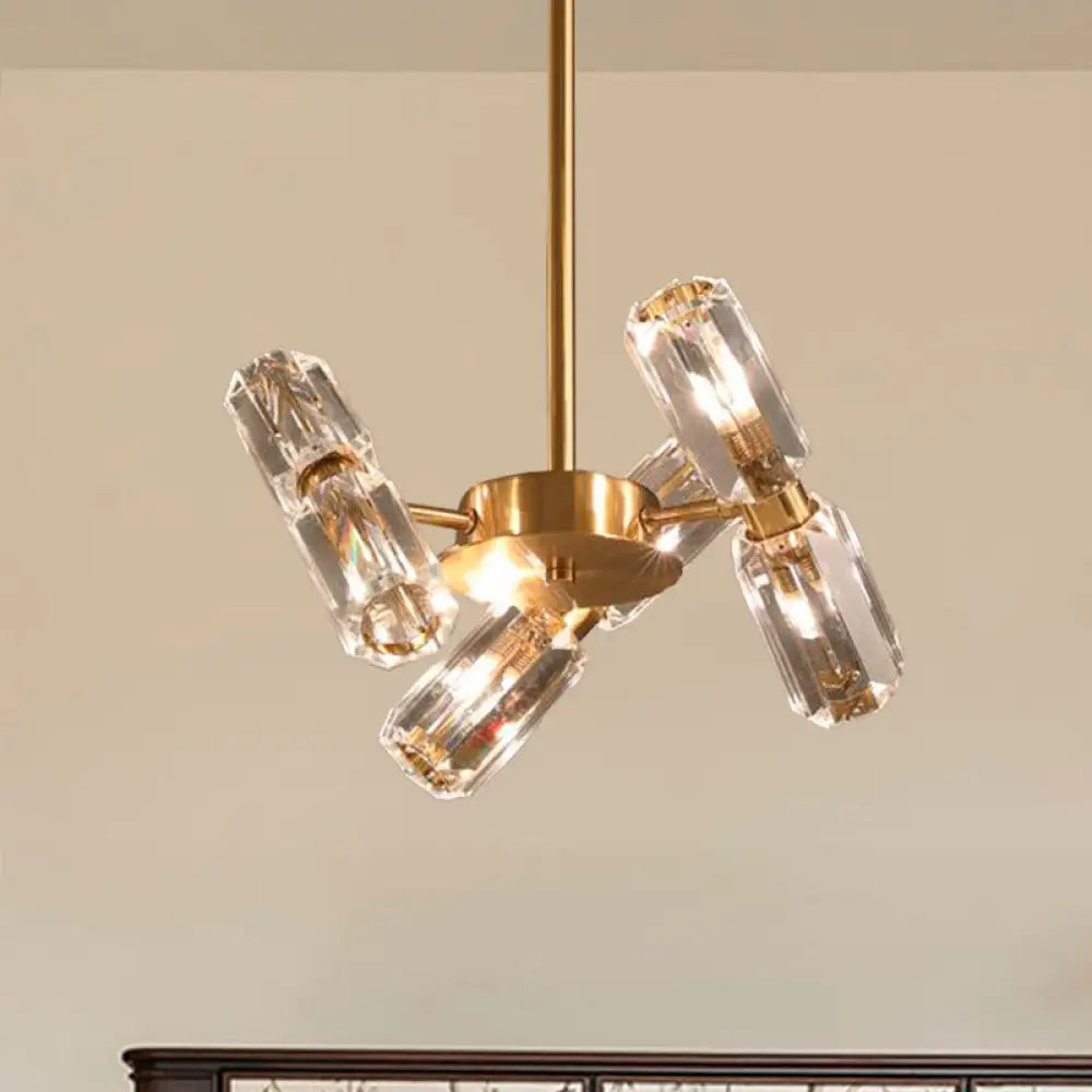 Contemporary Gold Tube Faceted Crystal Chandelier Lamp With 6/8/10 Bulbs - Hanging Ceiling Light 6 /