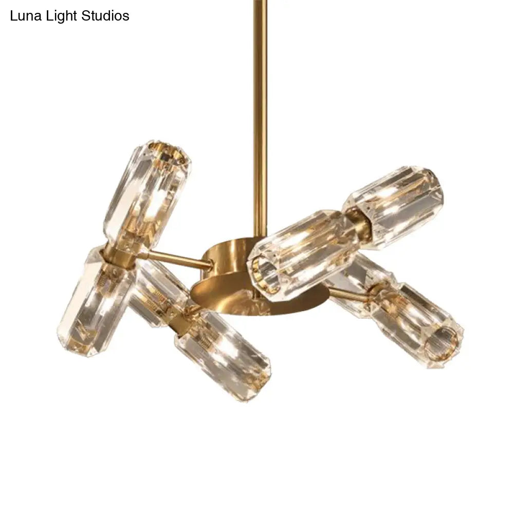 Contemporary Gold Tube Faceted Crystal Chandelier Lamp With 6/8/10 Bulbs - Hanging Ceiling Light