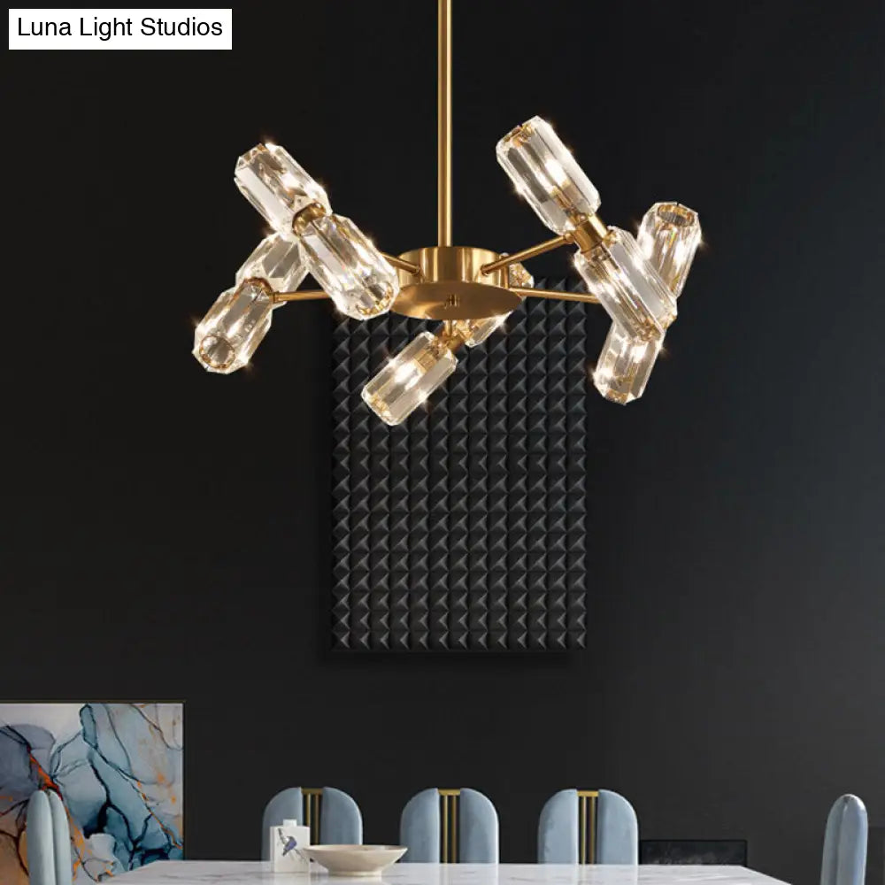 Modern Faceted Crystal Chandelier - Gold Finish With 6/8/10 Bulbs Hanging Ceiling Light