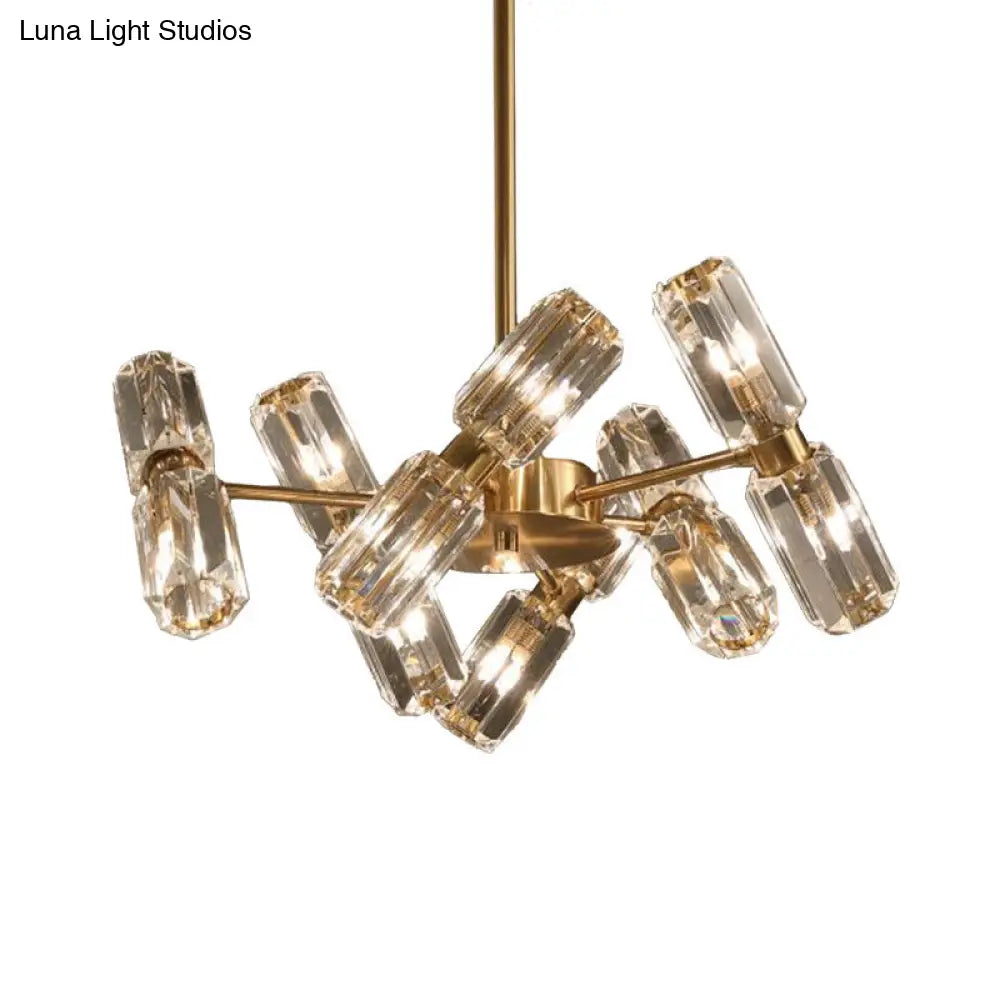 Modern Faceted Crystal Chandelier - Gold Finish With 6/8/10 Bulbs Hanging Ceiling Light