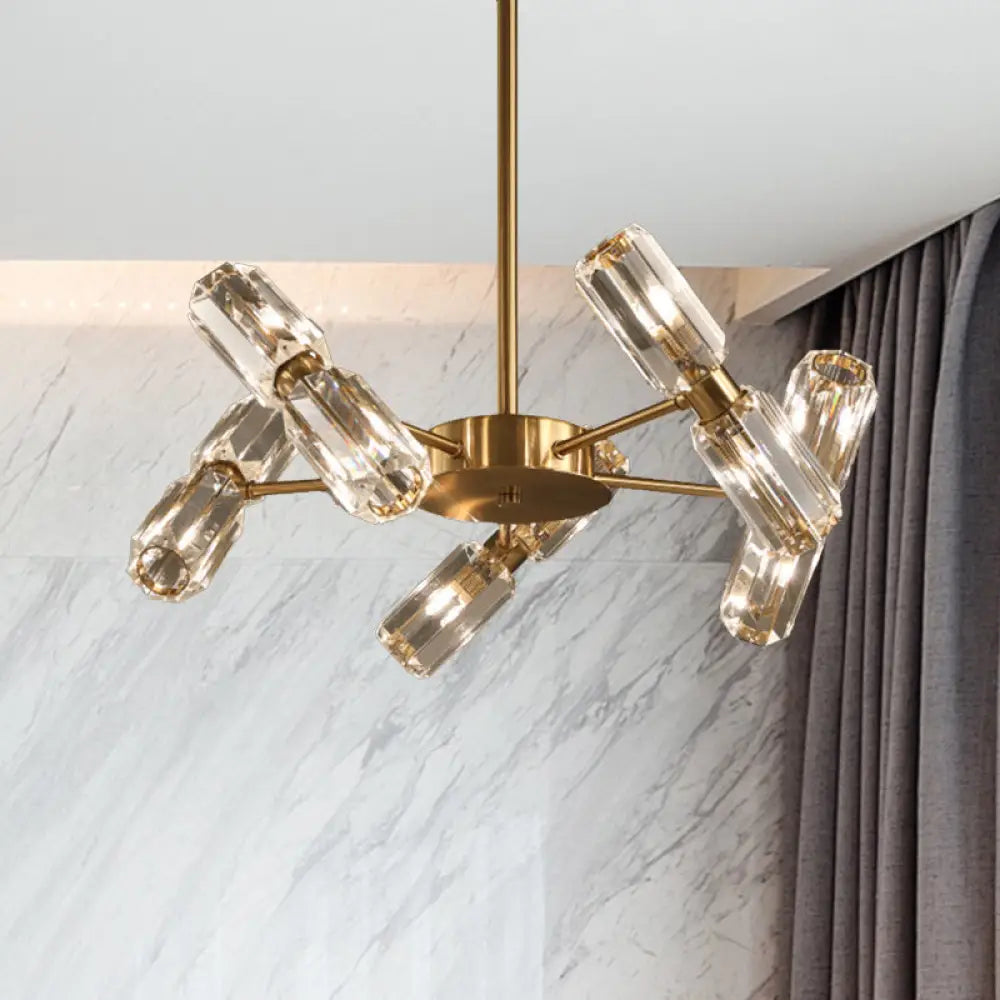 Contemporary Gold Tube Faceted Crystal Chandelier Lamp With 6/8/10 Bulbs - Hanging Ceiling Light 10