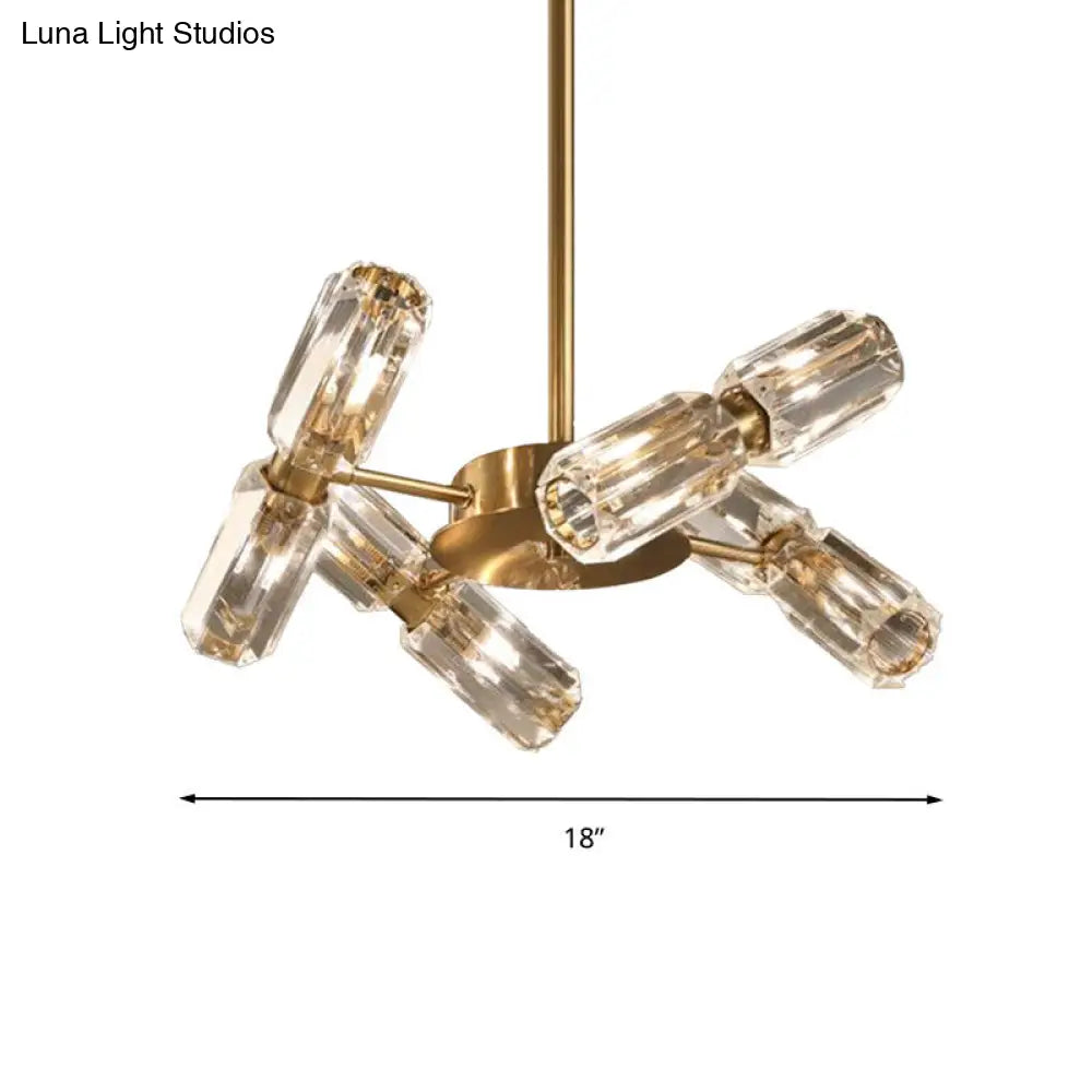 Modern Faceted Crystal Chandelier - Gold Finish With 6/8/10 Bulbs Hanging Ceiling Light