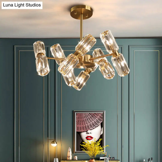 Contemporary Gold Tube Faceted Crystal Chandelier Lamp With 6/8/10 Bulbs - Hanging Ceiling Light