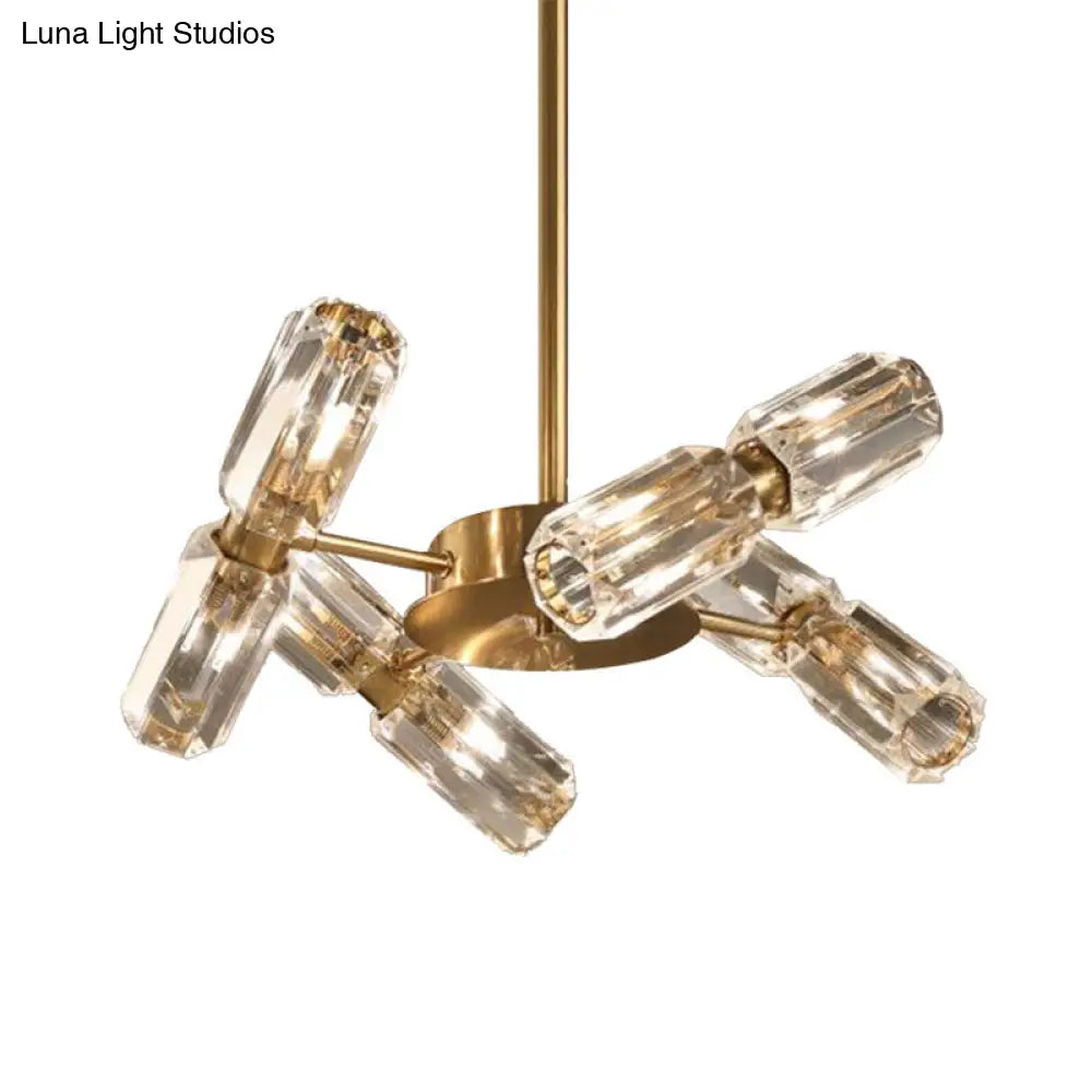 Modern Faceted Crystal Chandelier - Gold Finish With 6/8/10 Bulbs Hanging Ceiling Light