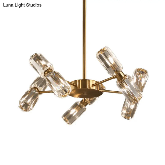 Contemporary Gold Tube Faceted Crystal Chandelier Lamp With 6/8/10 Bulbs - Hanging Ceiling Light