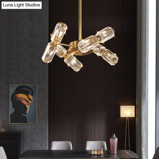 Contemporary Gold Tube Faceted Crystal Chandelier Lamp With 6/8/10 Bulbs - Hanging Ceiling Light