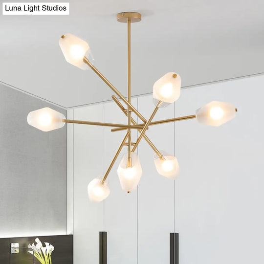 Contemporary Gold Urn Chandelier With 7 Frosted Glass Heads - Pendant Lighting Fixture