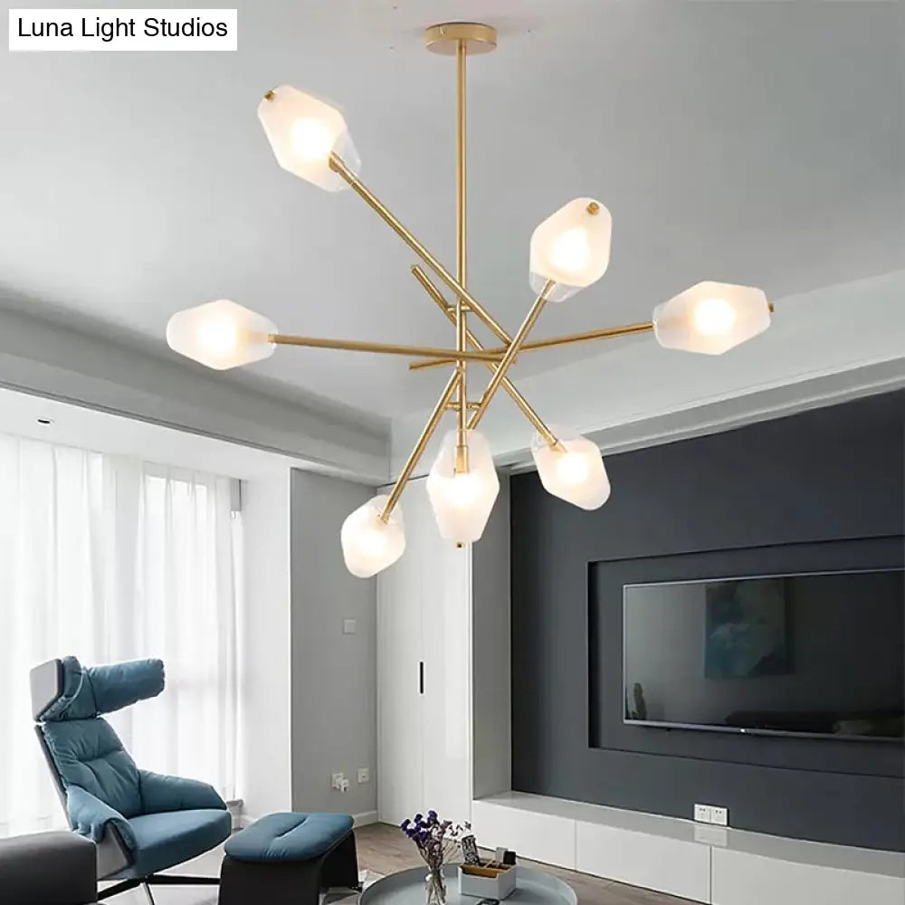 Contemporary Gold Urn Chandelier With 7 Frosted Glass Heads - Pendant Lighting Fixture