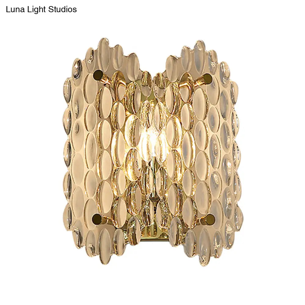 Contemporary Gold Wall Lamp With Clear Crystal Oval Shape & 1 Bulb Perfect For Hallways