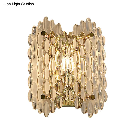 Contemporary Gold Wall Lamp With Clear Crystal Oval Shape & 1 Bulb Perfect For Hallways