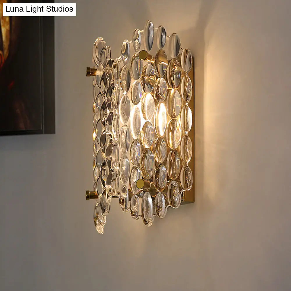 Contemporary Gold Wall Lamp With Clear Crystal Oval Shape & 1 Bulb Perfect For Hallways