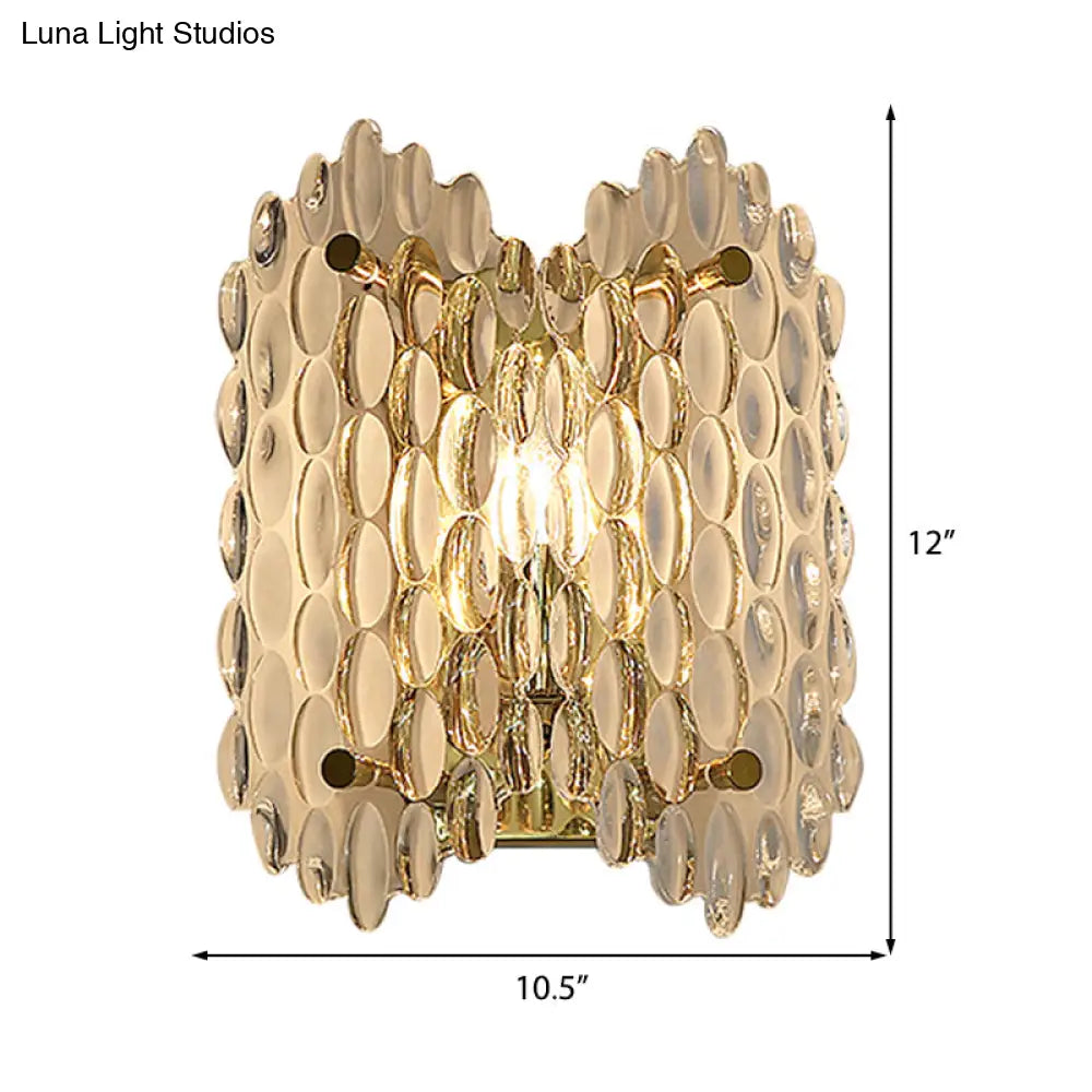 Contemporary Gold Wall Lamp With Clear Crystal Oval Shape & 1 Bulb Perfect For Hallways