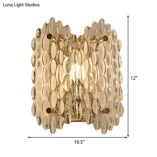 Contemporary Gold Wall Lamp With Clear Crystal Oval Shape & 1 Bulb Perfect For Hallways