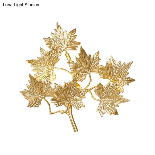 Contemporary Gold Wall Mount Sconce With 3 Lights - Aluminum Maple Leaf Design For Stairway