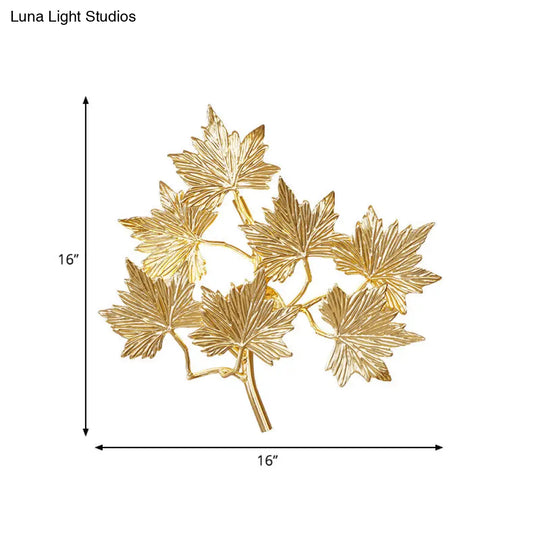 Contemporary Gold Wall Mount Sconce With 3 Lights - Aluminum Maple Leaf Design For Stairway