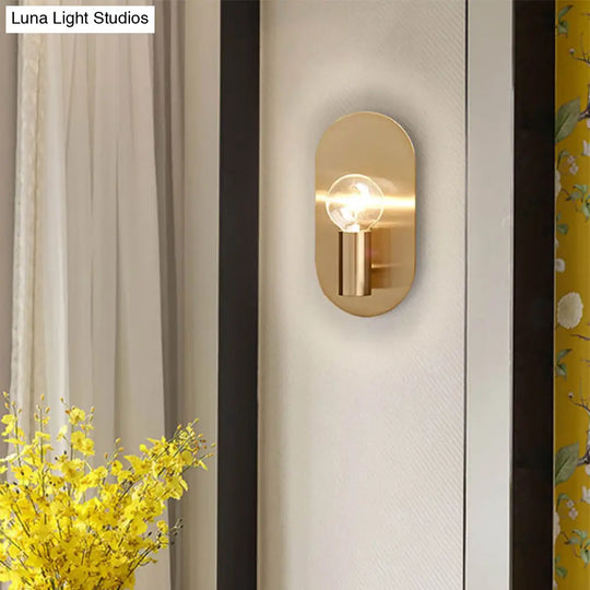 Contemporary Gold Wall Mounted Bedroom Sconce Light With Bare Bulb Metal Shade