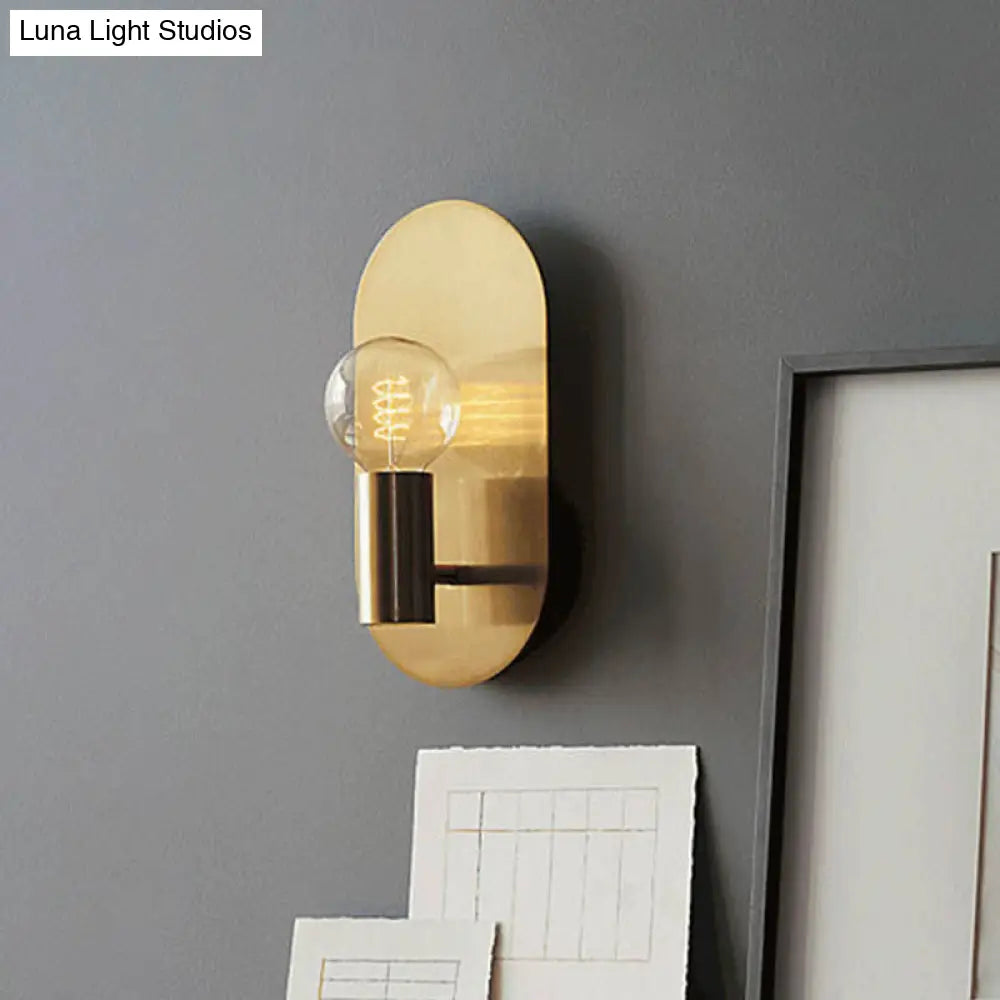 Contemporary Gold Wall Mounted Bedroom Sconce Light With Bare Bulb Metal Shade