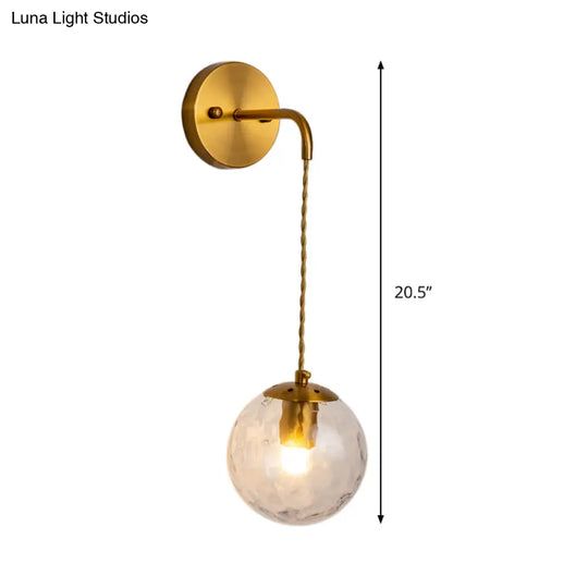 Contemporary Gold Wall Mounted Lamp With Clear Dimpled Blown Glass - Round Sconce