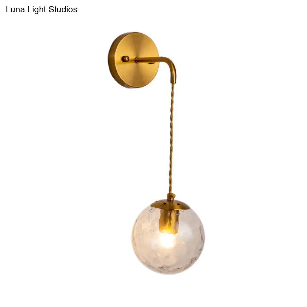 Contemporary Gold Wall Mounted Lamp With Clear Dimpled Blown Glass - Round Sconce