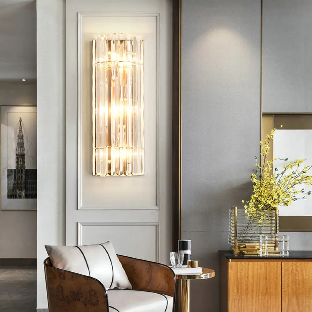 Contemporary Gold Wall Sconce With Crystal Shade - Modern 3-Light Flush Mount