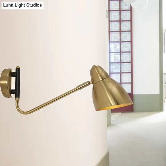 Contemporary Gold Wall Sconce With Dome Metal Shade For Bedroom Lighting