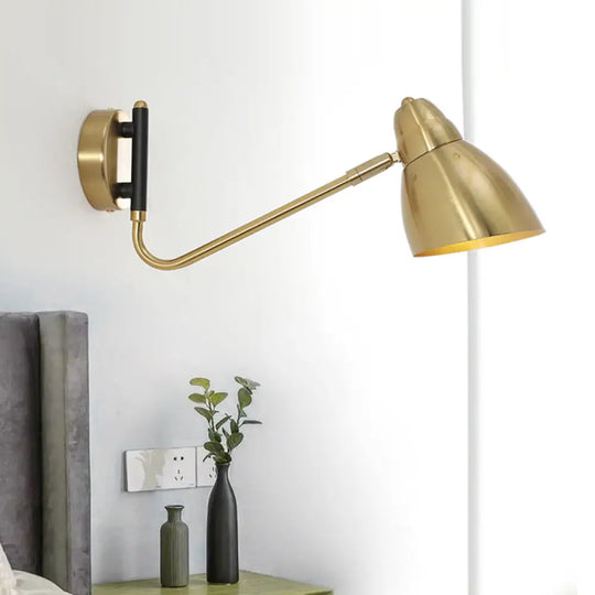 Contemporary Gold Wall Sconce With Dome Metal Shade For Bedroom Lighting