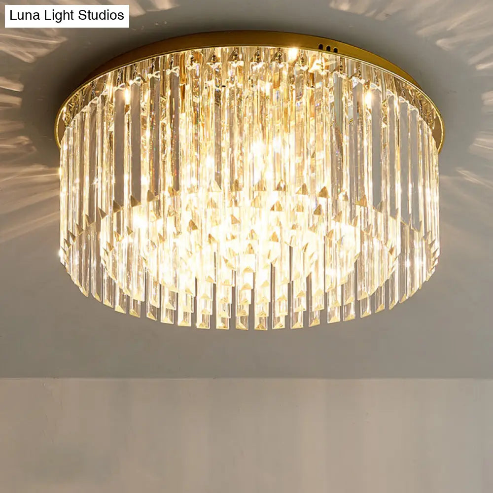 Contemporary Golden Crystal Ceiling Lamp - 6-Light Dining Room Flush Light Gold