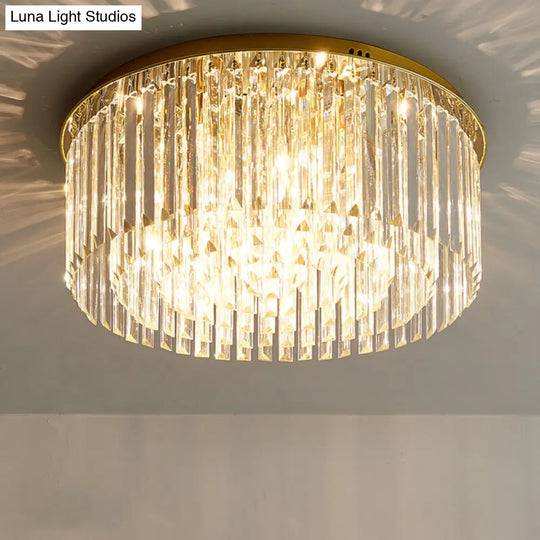 Contemporary Golden Crystal Ceiling Lamp - 6-Light Dining Room Flush Light Gold