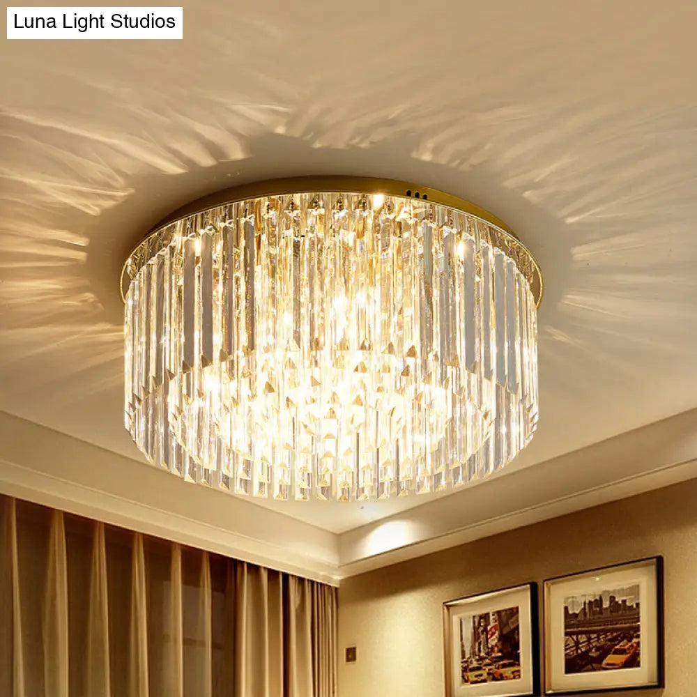 Contemporary Golden Crystal Ceiling Lamp - 6-Light Dining Room Flush Light