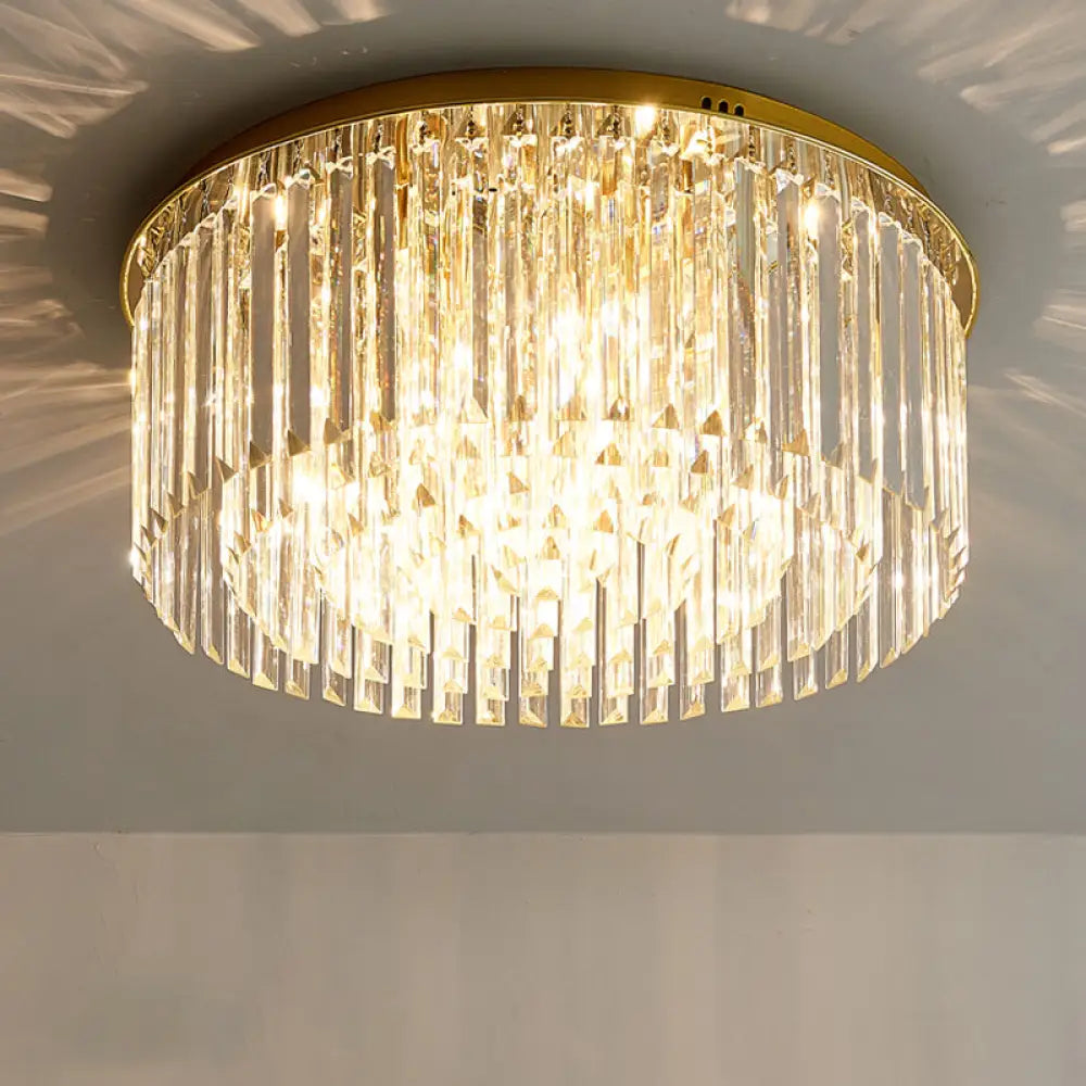 Contemporary Golden Crystal Ceiling Lamp - 6 - Light Dining Room Flush Light Gold