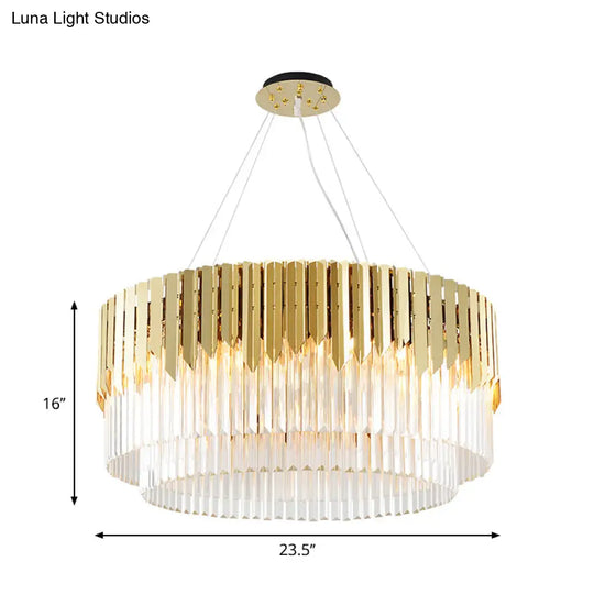 Contemporary Golden Crystal Chandelier - Tiered Round Pendant Light 8/12-Light For Living Room