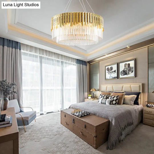 Contemporary Golden Crystal Chandelier - Tiered Round Pendant Light 8/12-Light For Living Room