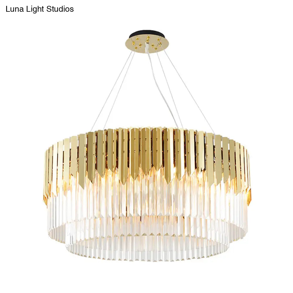 Contemporary Golden Crystal Chandelier - Tiered Round Pendant Light 8/12-Light For Living Room