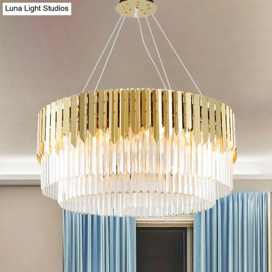 Contemporary Golden Crystal Chandelier - Tiered Round Pendant Light 8/12-Light For Living Room