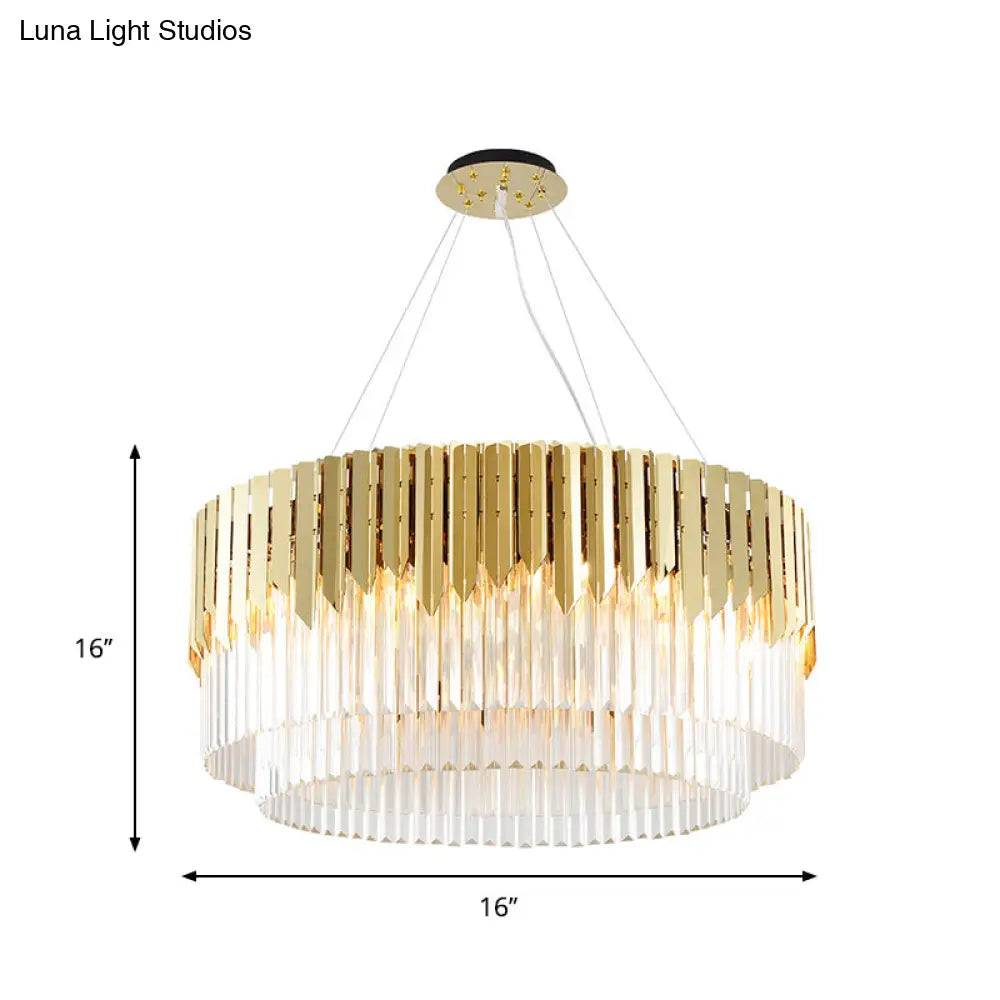 Contemporary Golden Crystal Chandelier - Tiered Round Pendant Light 8/12-Light For Living Room