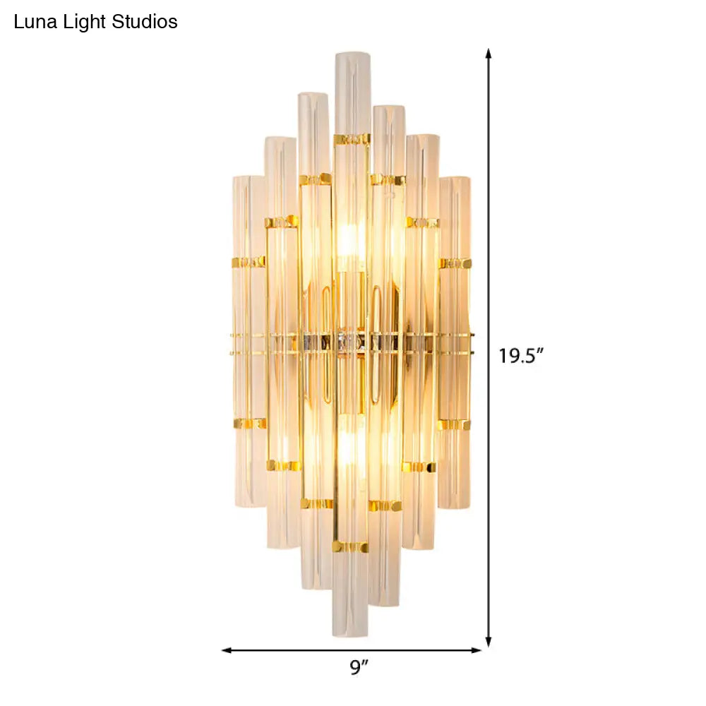 Contemporary Golden Wall Lamp With Clear Crystal Tubes - 2 Lights Living Room Fixture