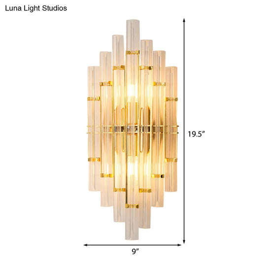 Contemporary Golden Wall Lamp With Clear Crystal Tubes - 2 Lights Living Room Fixture